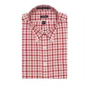 'Nathan' Red and White Plaid Long Sleeve Beyond Non-Iron® Cotton Sport Shirt (Size Large) by Batton