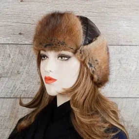 Natural Muskrat Fur Aviator Hat - Charles Model