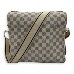 Naviglio Medium Damier Azur Crossbody Bag in Coated Canvas, Gold hardware