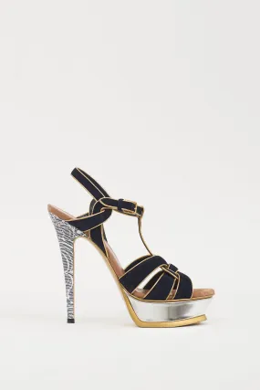 Navy & Multicolour Leather Metallic Tribute Sandal