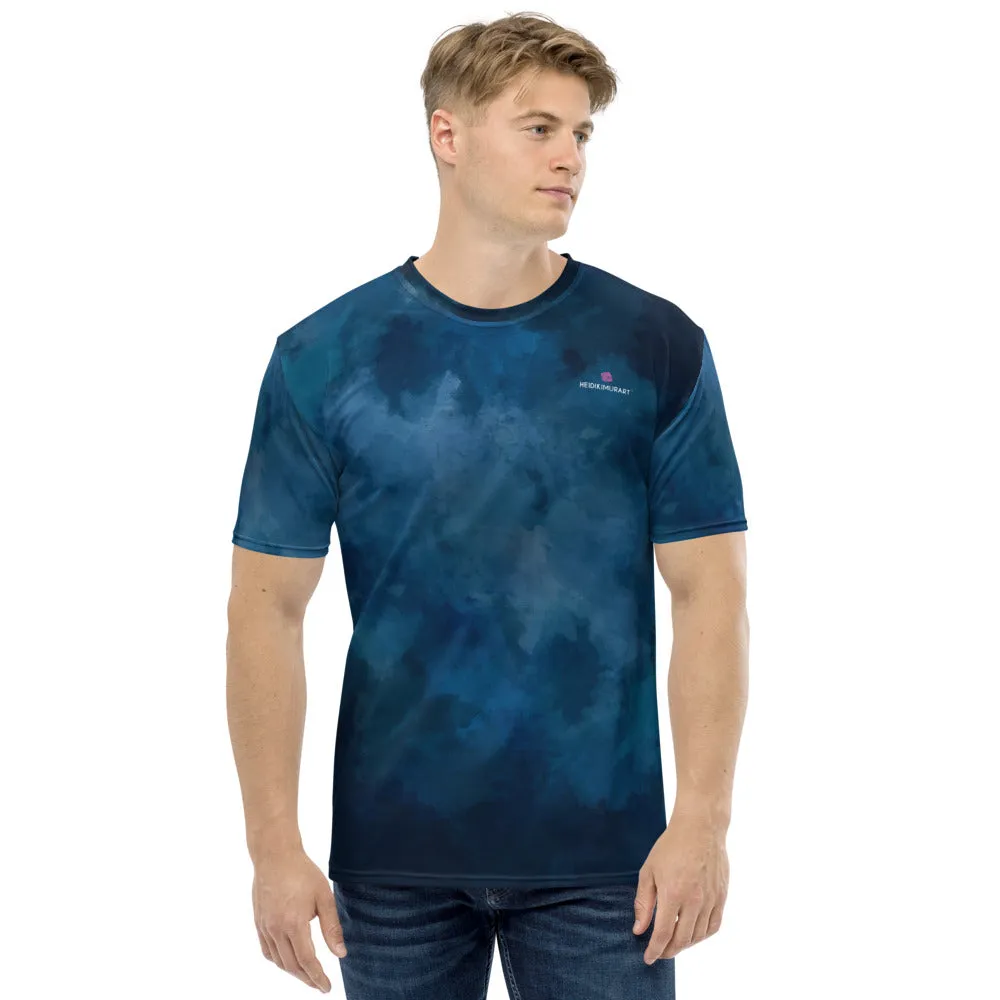 Navy Blue Abstract Men's T-shirt, Best Designer Premium Blue Tees For Men-Made in USA/EU/MX