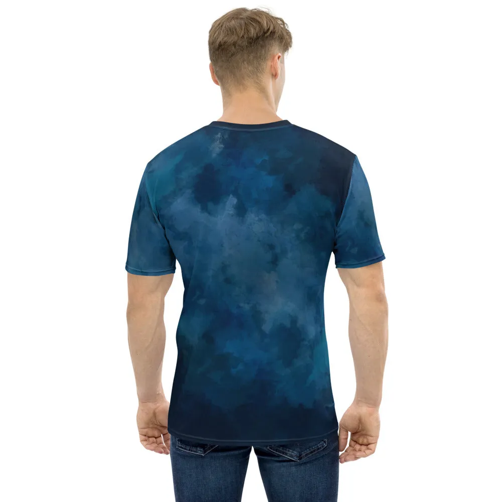 Navy Blue Abstract Men's T-shirt, Best Designer Premium Blue Tees For Men-Made in USA/EU/MX