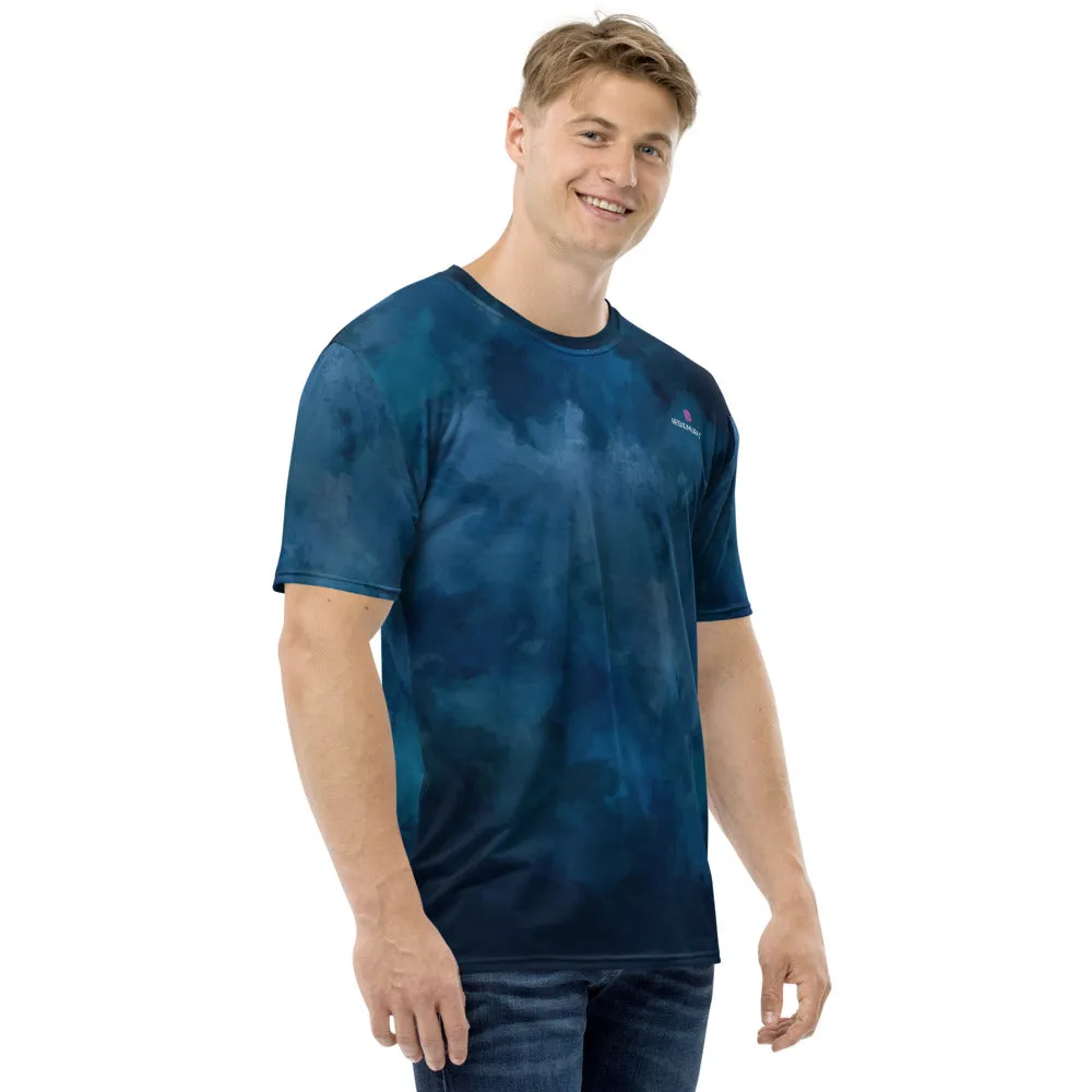 Navy Blue Abstract Men's T-shirt, Best Designer Premium Blue Tees For Men-Made in USA/EU/MX
