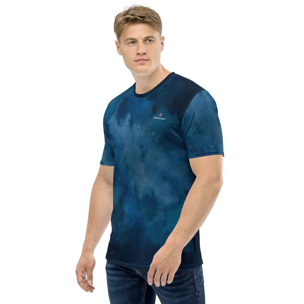 Navy Blue Abstract Men's T-shirt, Best Designer Premium Blue Tees For Men-Made in USA/EU/MX