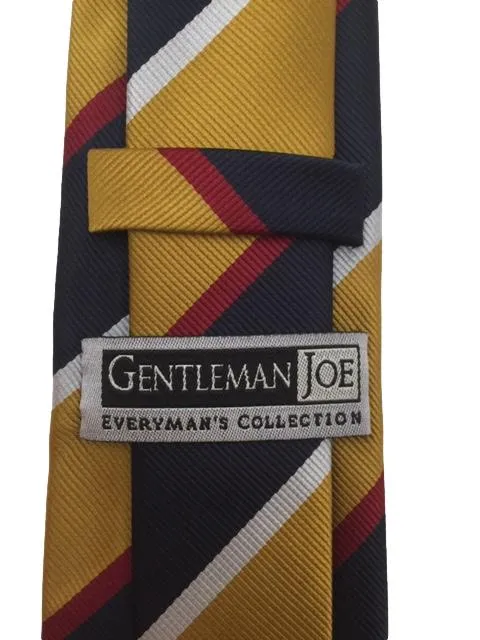 Navy Blue, Golden Mustard Yellow, Silver and Burgundy Striped Tie