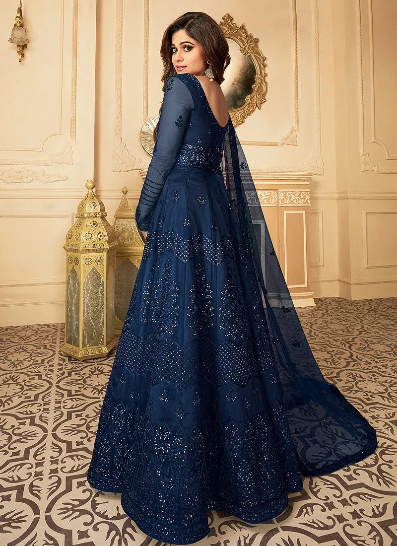 Navy Blue Sequence Embroidered Anarkali Suit