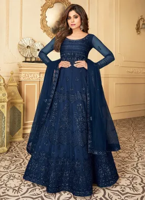 Navy Blue Sequence Embroidered Anarkali Suit