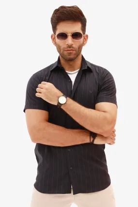 Navy Blue Stripes Button Down Shirt - S22 - MS0038R