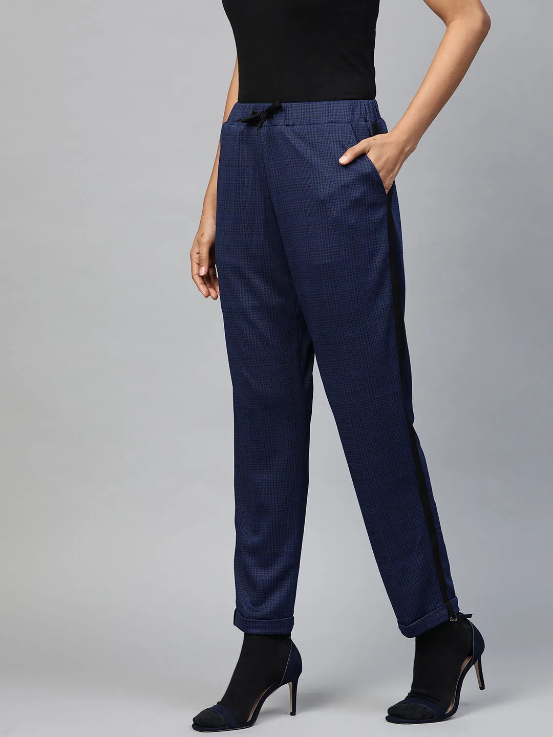 Navy Check Side Tape Jacquard Pants