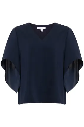 Navy Crepe Vneck Nina Top