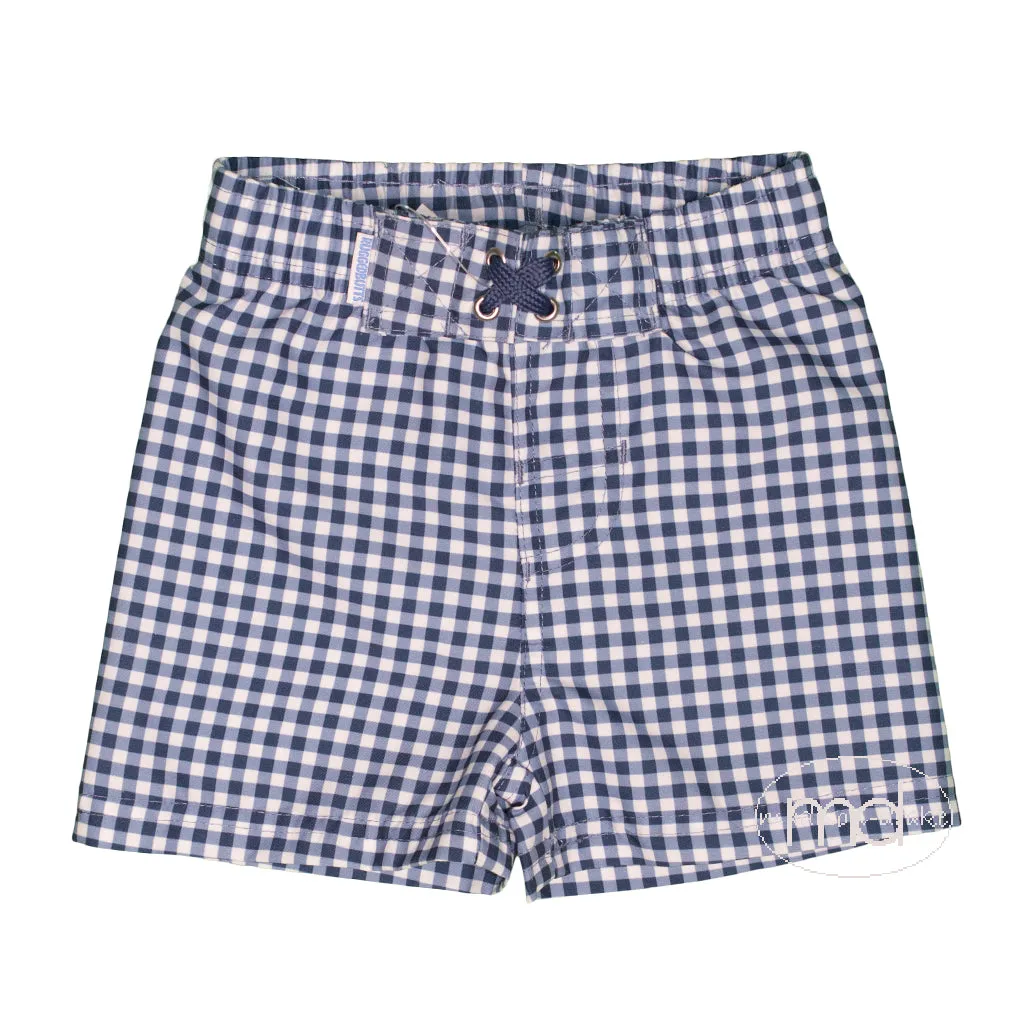 Navy Gingham Swim Trunks