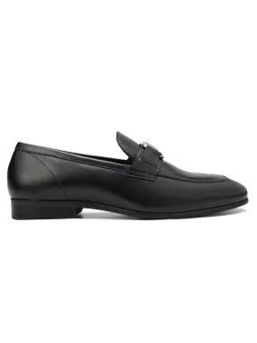 Navy Leather Loafers With Logo