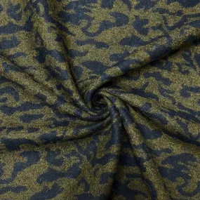 Navy Patterns on Khaki Wool Mix Fabric