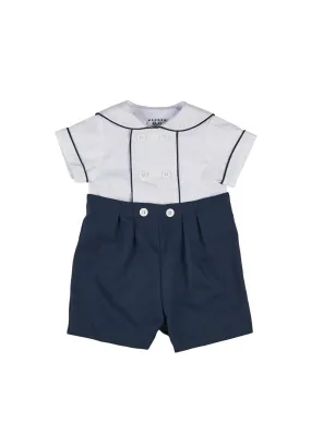 Navy Pique Button on Shortall