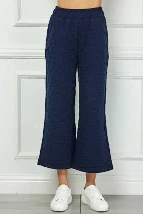 Navy Quilted Cropped Wide Pants