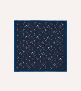 Navy Skier Print Wool-Silk Bandana