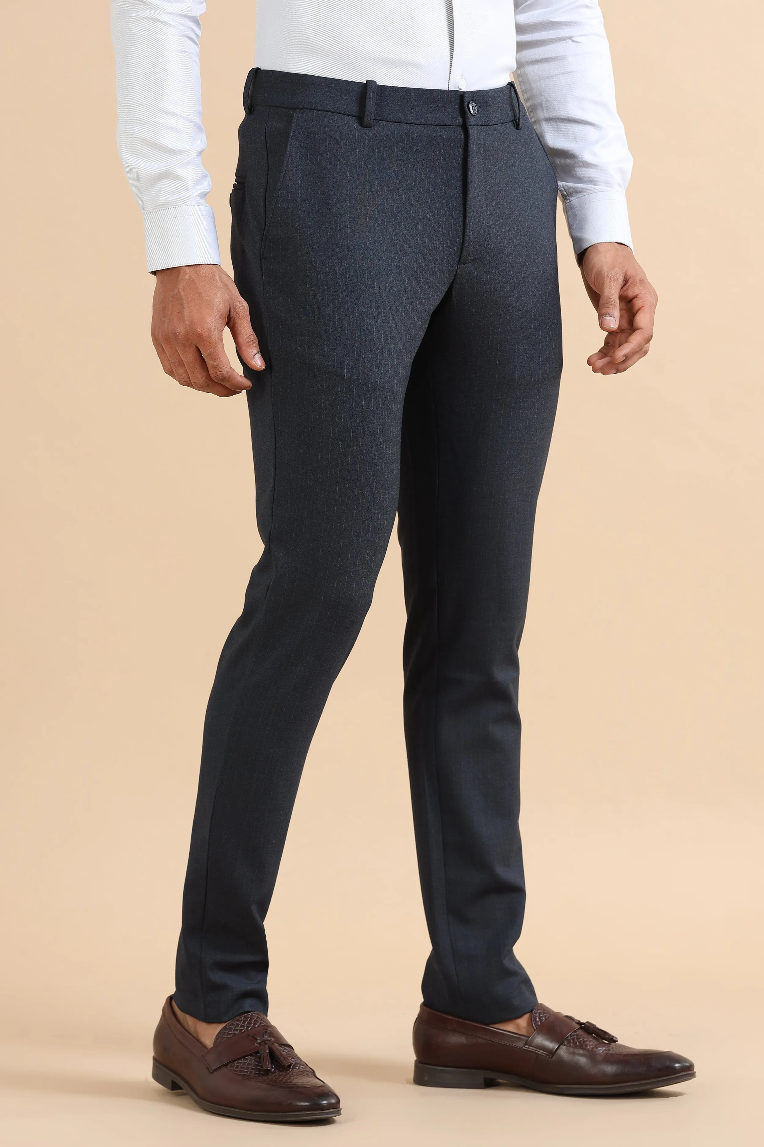 Navy Stripe Formal Trousers