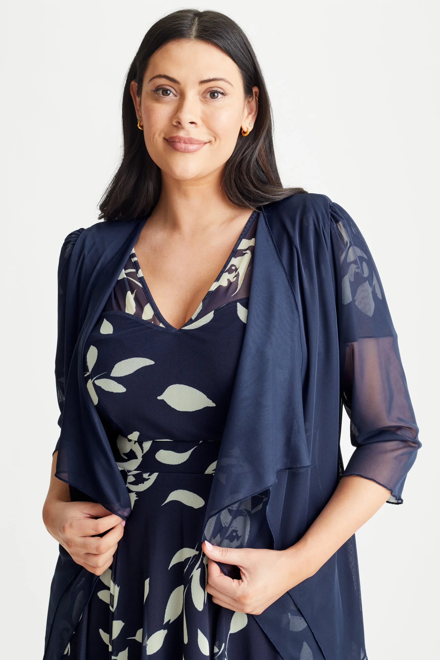 Navy Waterfall Layered Shrug