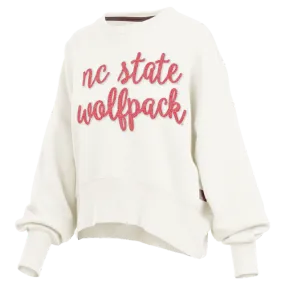 NC State Wolfpack Women's Ivory Script Dolman Waist Length Oversized Crewneck