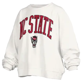 NC State Wolfpack Women's White Janise Waist Length Oversized Crewneck
