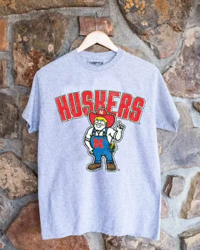 Nebraska Huskers Cartoon Mascot Gray Thrifted Tee