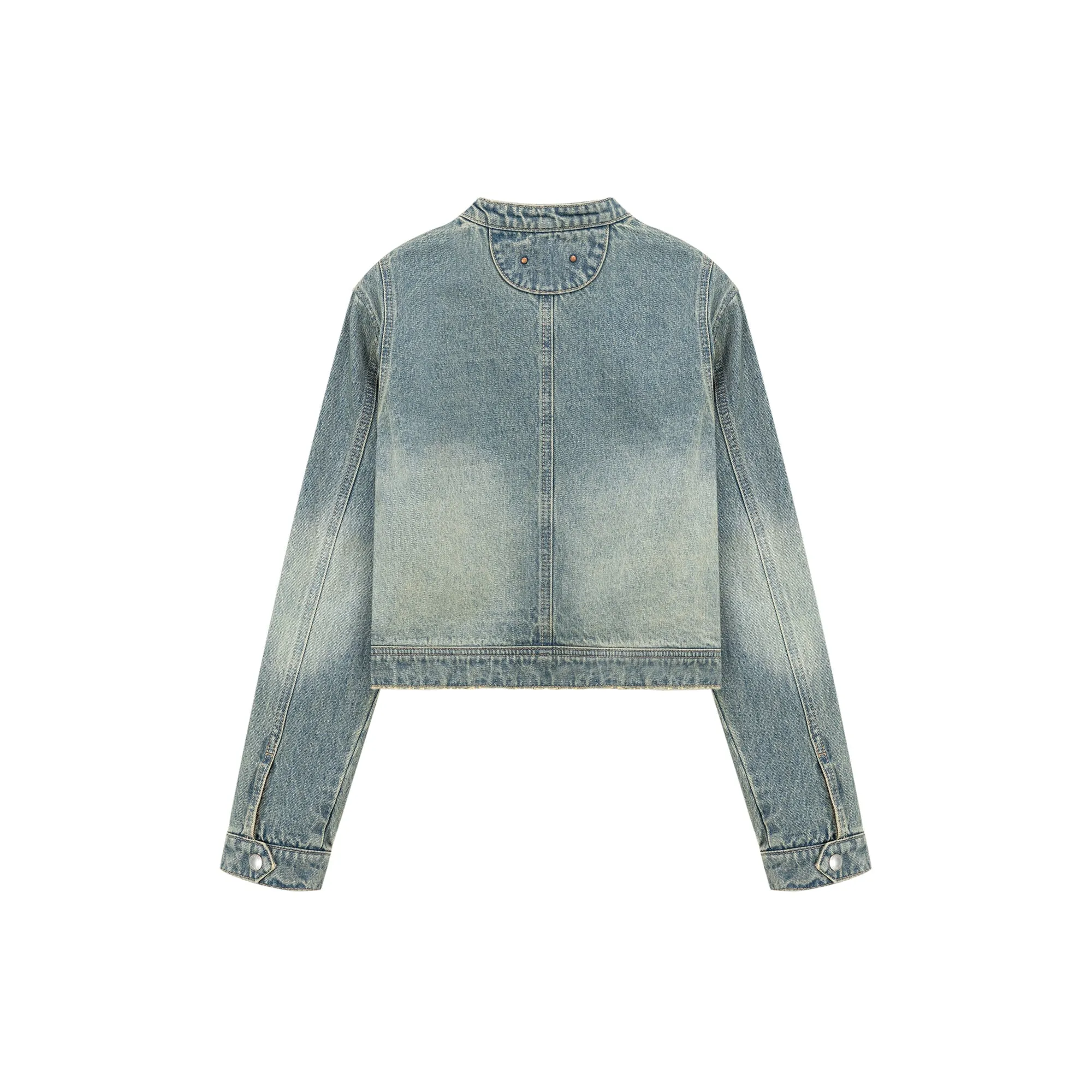 Neck Button Washed Denim Jacket