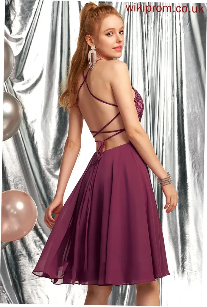 Neck Knee-Length Scoop Jacqueline With Chiffon Beading Lace A-Line Homecoming Dresses Homecoming Dress