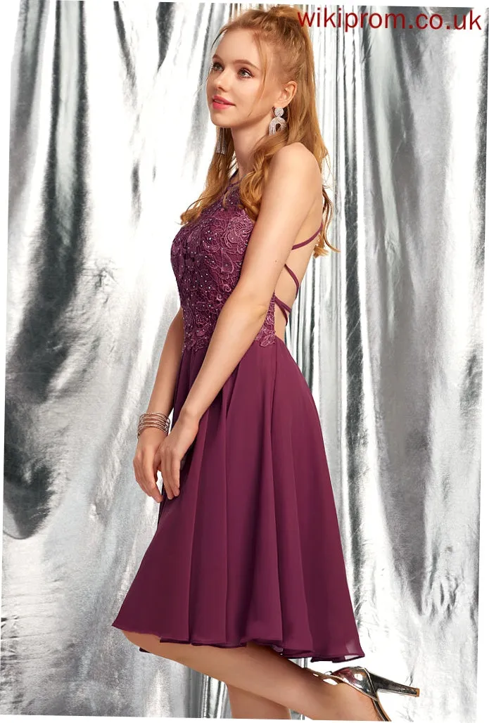 Neck Knee-Length Scoop Jacqueline With Chiffon Beading Lace A-Line Homecoming Dresses Homecoming Dress