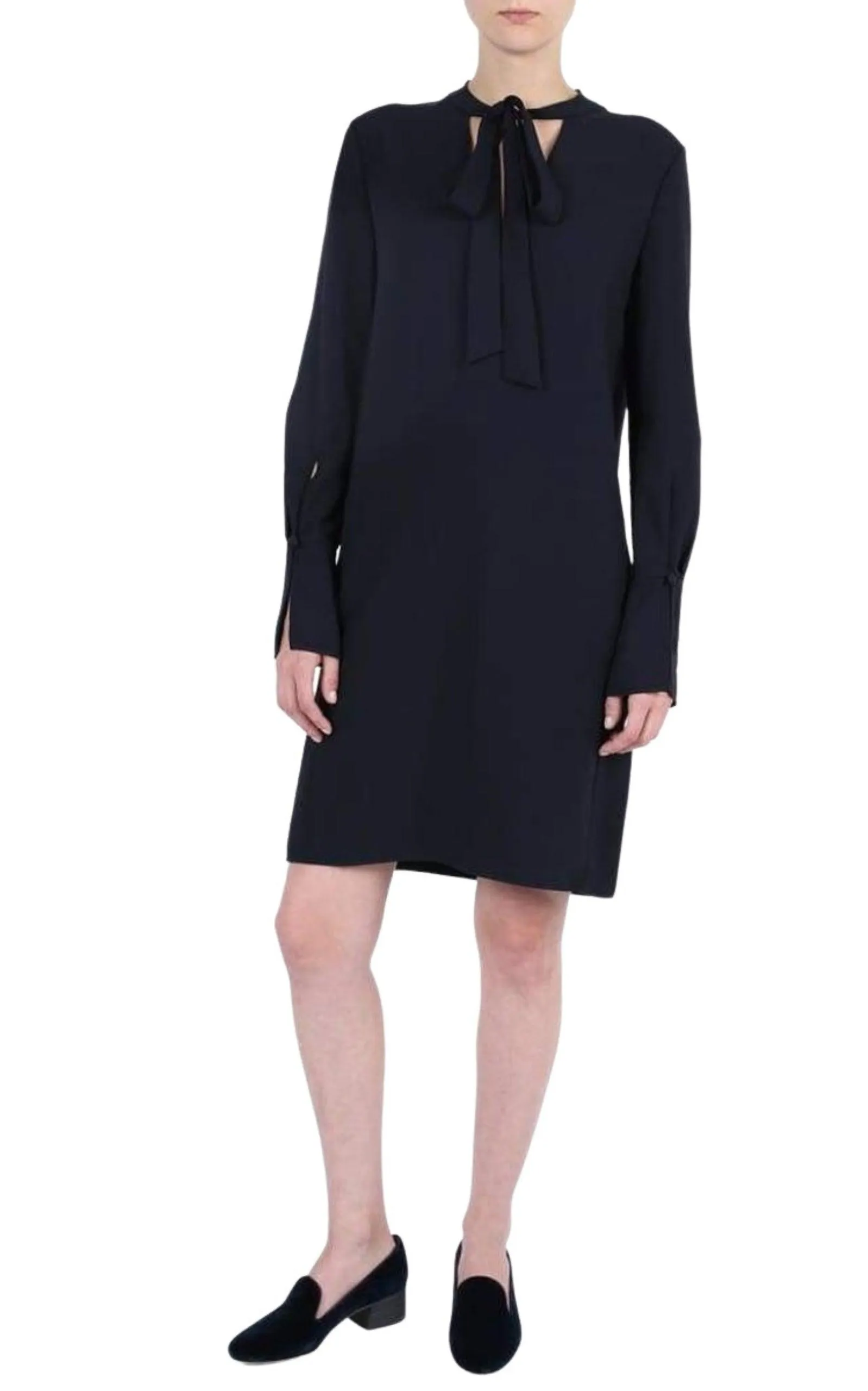 Neck Tie Shift Black Dress
