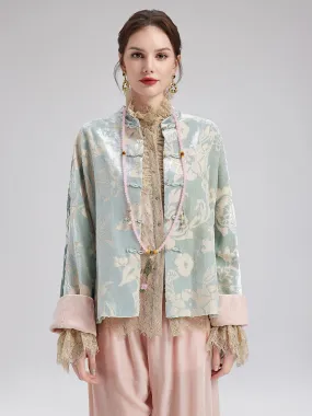 Neo Chinese Style Velvet Floral Jacket（Includes Necklace）