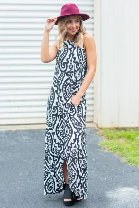 Never Too Busy High Low Maxi Dress, Ivory-Black