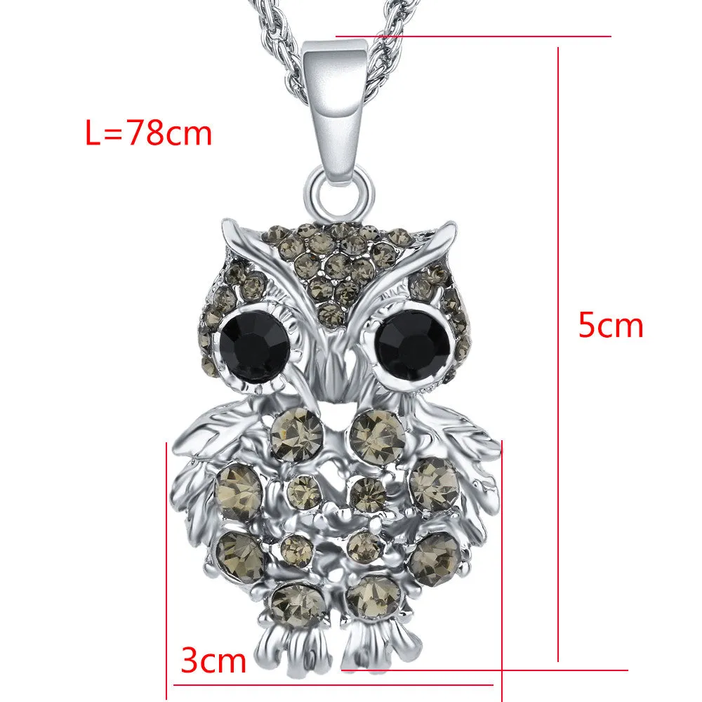 New Brand Charms Owl Necklaces&Pendants Vintage Crystal Gem Cubic Zircon Diamond 18K Gold Long Chain Necklace Women Jewelry