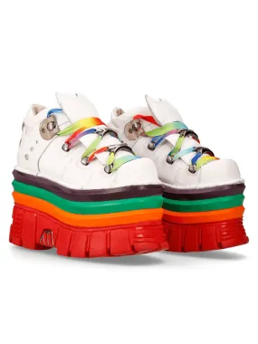 NEW ROCK Gothic White Platform Sneakers with Rainbow Soles