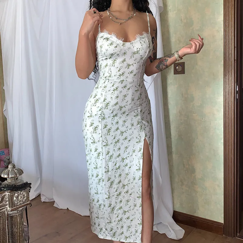 New small floral slit suspender dress
