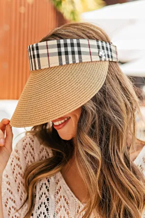 NEW!! Straw Visor with Plaid Band