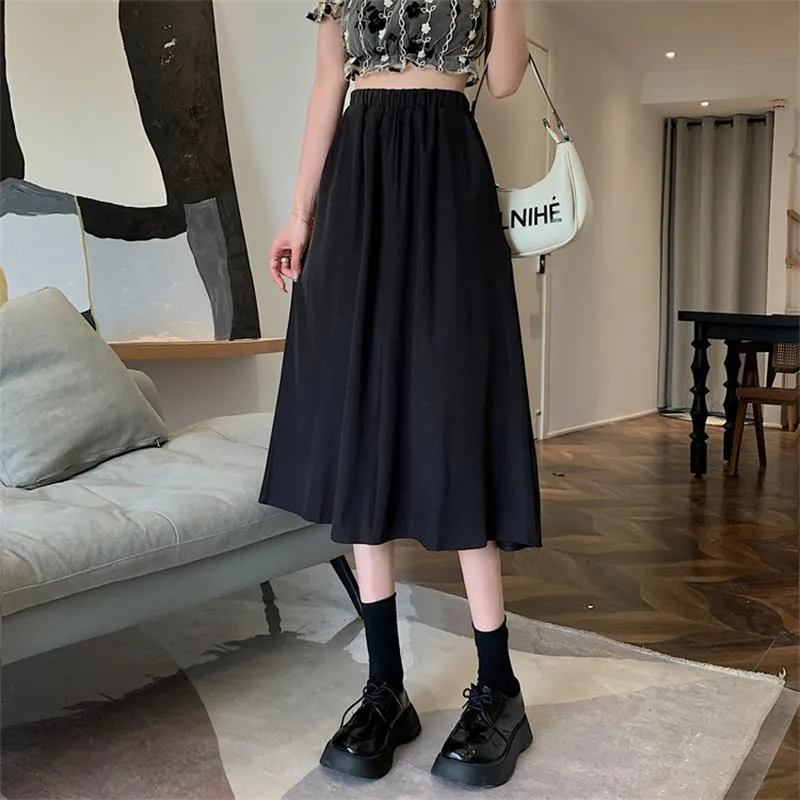 New Vintage Floral Print A-line Pleated Long Skirts