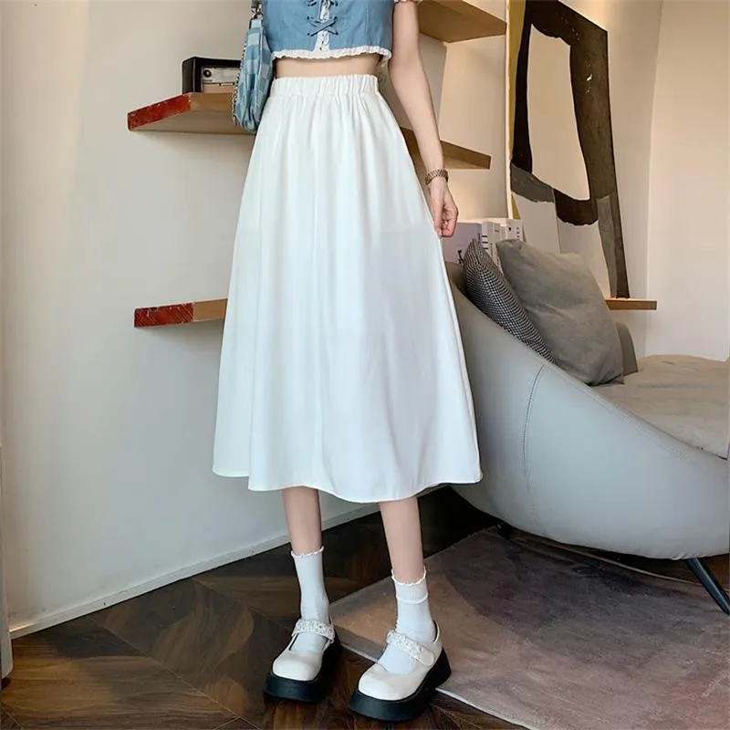 New Vintage Floral Print A-line Pleated Long Skirts