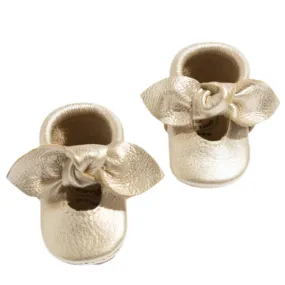 Newborn Platinum Knotted Bow Baby Shoe