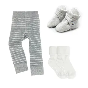 Newborn Stay-on Bootie Bundle - Booties   Leggings   Stay-on Socks - Grey