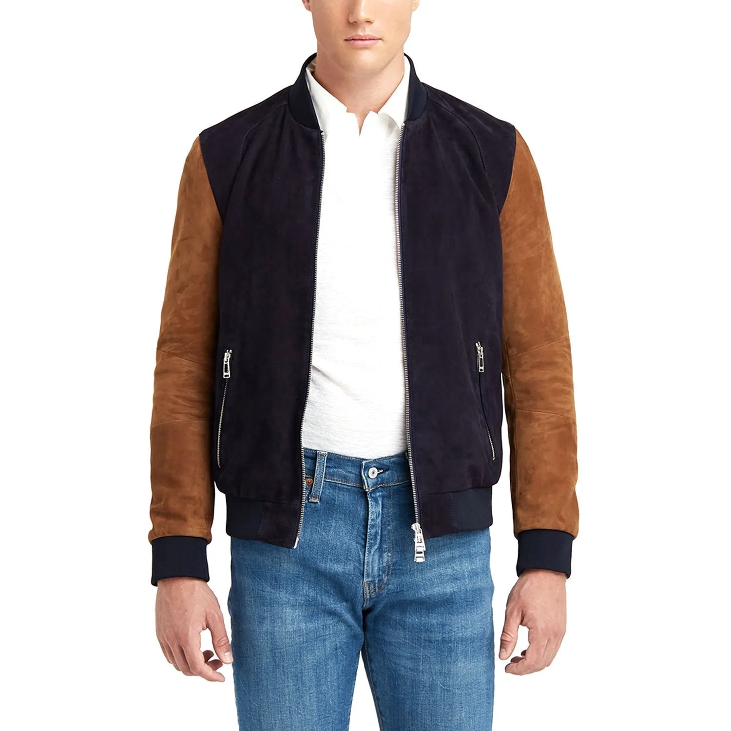 Newline Fashion Marshall Blouson Leather Jacket - Navy/Tobacco