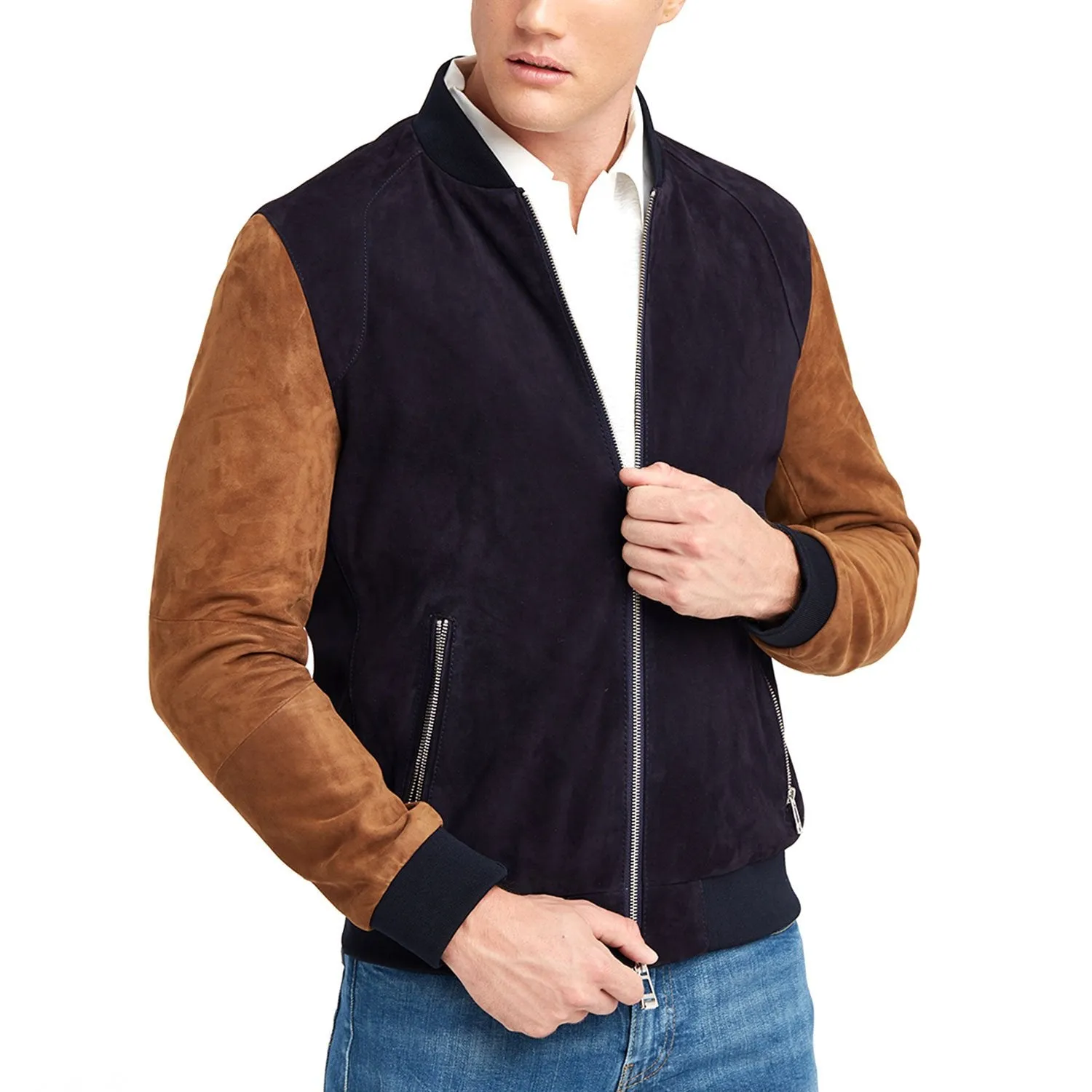 Newline Fashion Marshall Blouson Leather Jacket - Navy/Tobacco