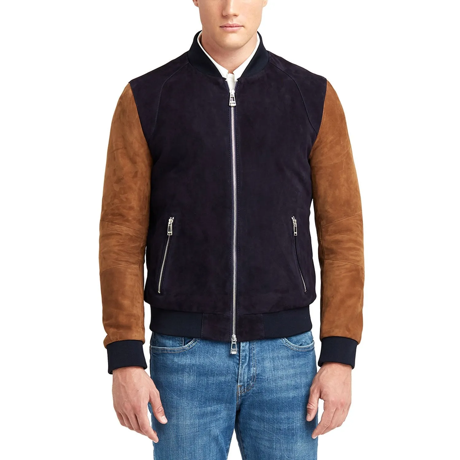Newline Fashion Marshall Blouson Leather Jacket - Navy/Tobacco