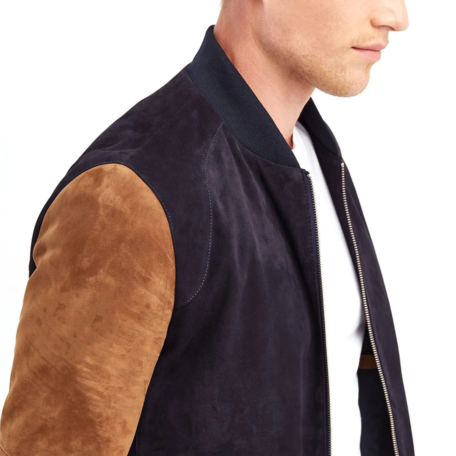 Newline Fashion Marshall Blouson Leather Jacket - Navy/Tobacco