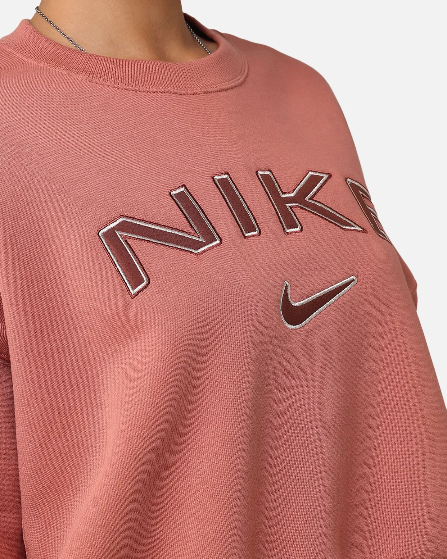 Nike Women's Sportswear Pheonix Fleece Oversized Logo Crewneck Canyon Pink/Light Orewood Brown