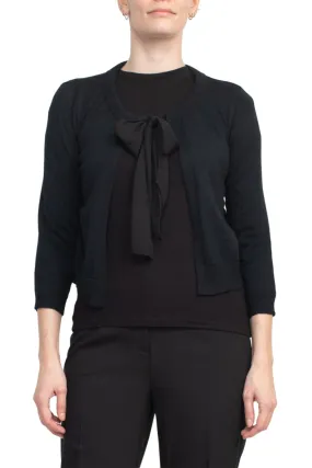 Nina Leonard Crew Neck Tie Neck 3/4 Sleeve  Open Front Solid Rayon Bolero