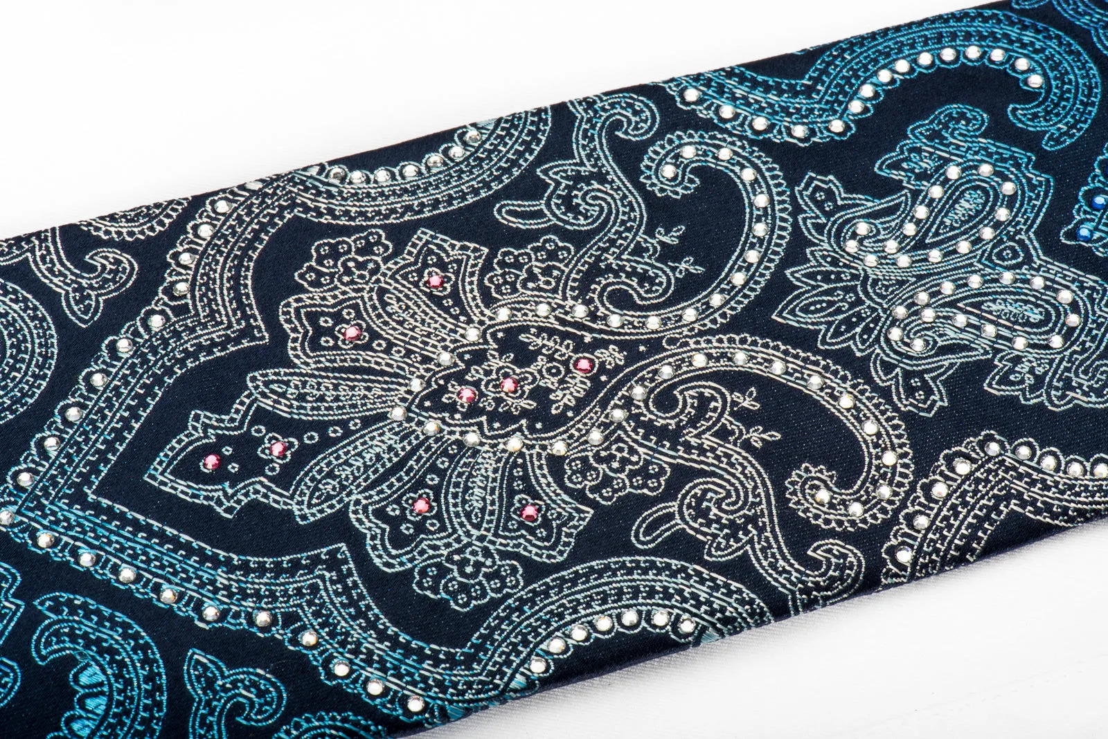 Nina Ricci Silk Necktie Damask On Blue Sparkling With Rhinestones