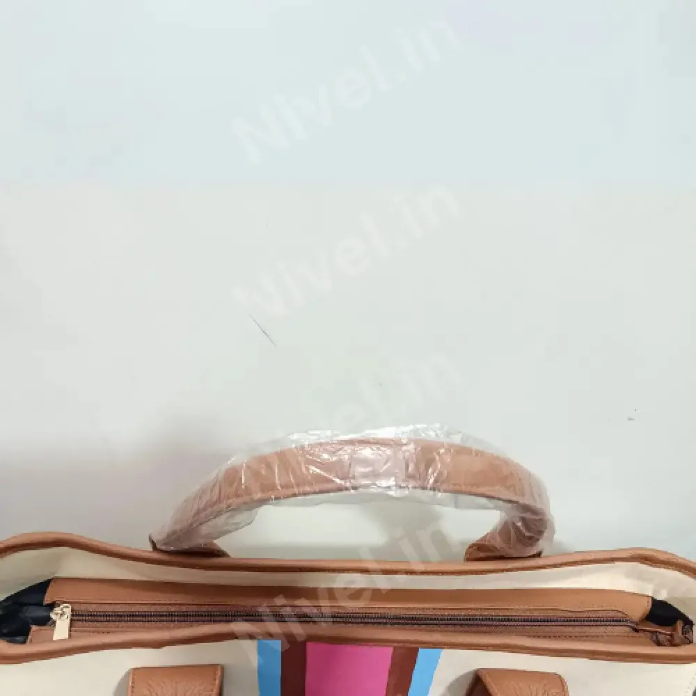 Nivel Off-white tote with white, navy and brown stripes