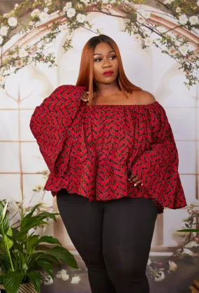 Nnedi Off Shoulder African Print Top/Blouse - Plus Size