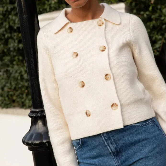 Nobody's Child Cream Double Breasted Collar Cardigan
