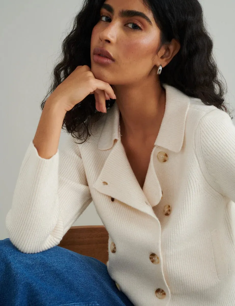 Nobody's Child Cream Double Breasted Collar Cardigan